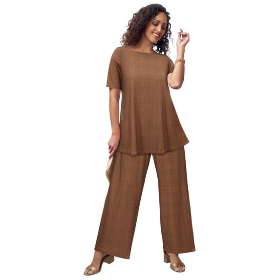 Jessica London Women's Plus Size Knit Palazzo Pant Wide Leg Stretch Dress Pants