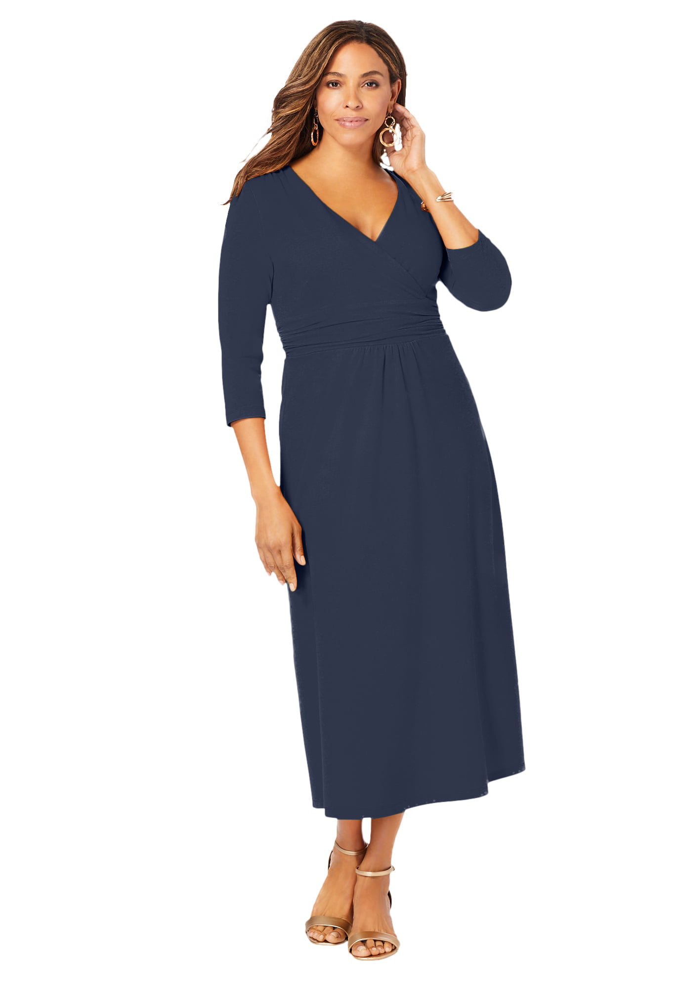 Jessica London Women's Plus Size Knit T-Shirt Dress Stretch Jersey 3/4  Sleeves 