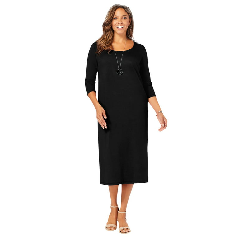 Jessica London Women's Plus Size Knit T-Shirt Dress Stretch Jersey 3/4  Sleeves 