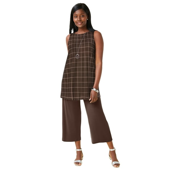 Jessica London Women's Plus Size Knit Tunic Tank Long Sleeveless Blouse