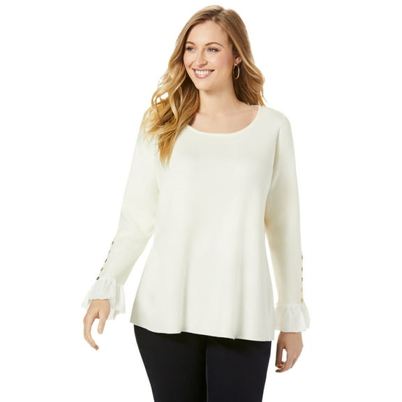 Jessica London Women's Plus Size Lace Cuff Pullover