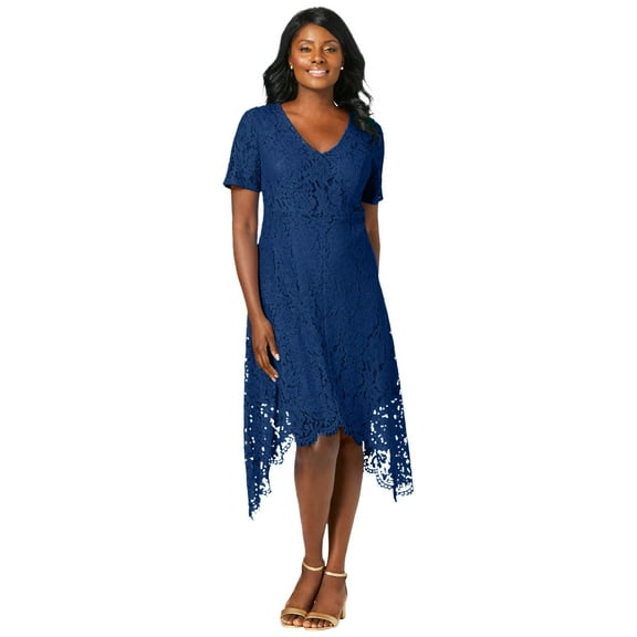 Jessica London Women's Plus Size Lace Handkerchief Dress