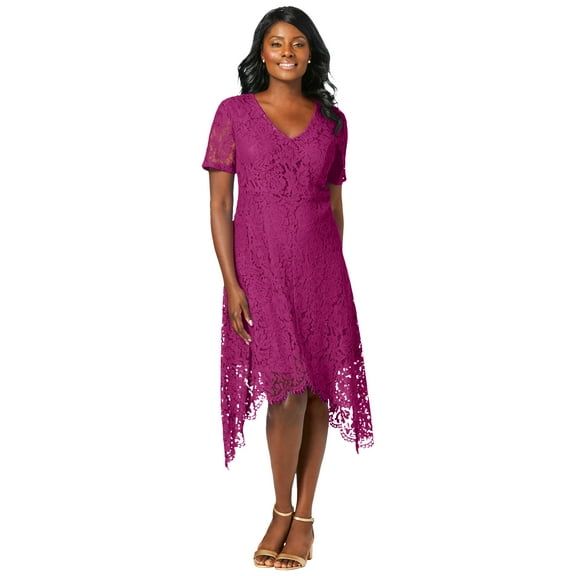 Jessica London Women's Plus Size Lace Handkerchief Dress