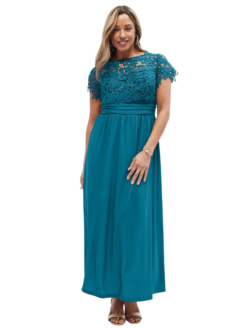 Jessica London Lace Maxi Dress - 26 W, Deep Teal