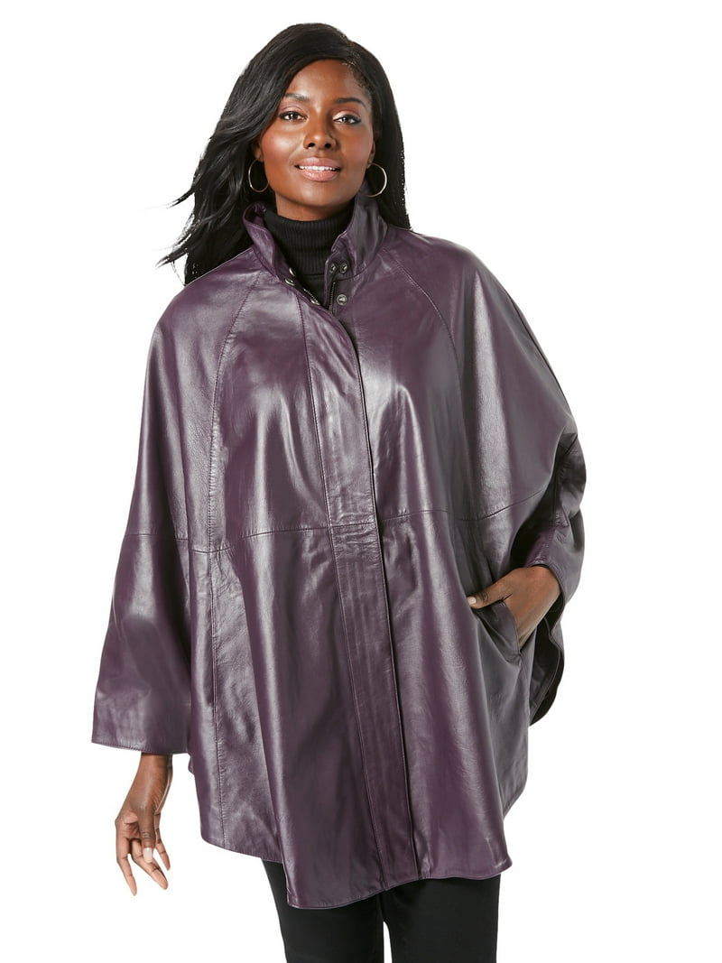 Jessica London Women's Plus Size Leather Poncho Cape Coat