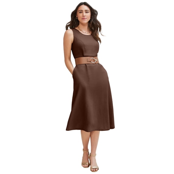 Jessica London Women's Plus Size Linen Fit & Flare Dress