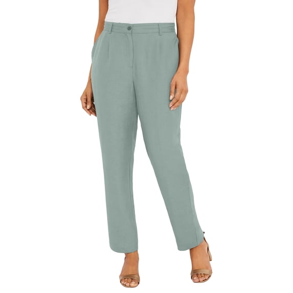 Jessica London Women's Plus Size Linen Pleat-Front Pant
