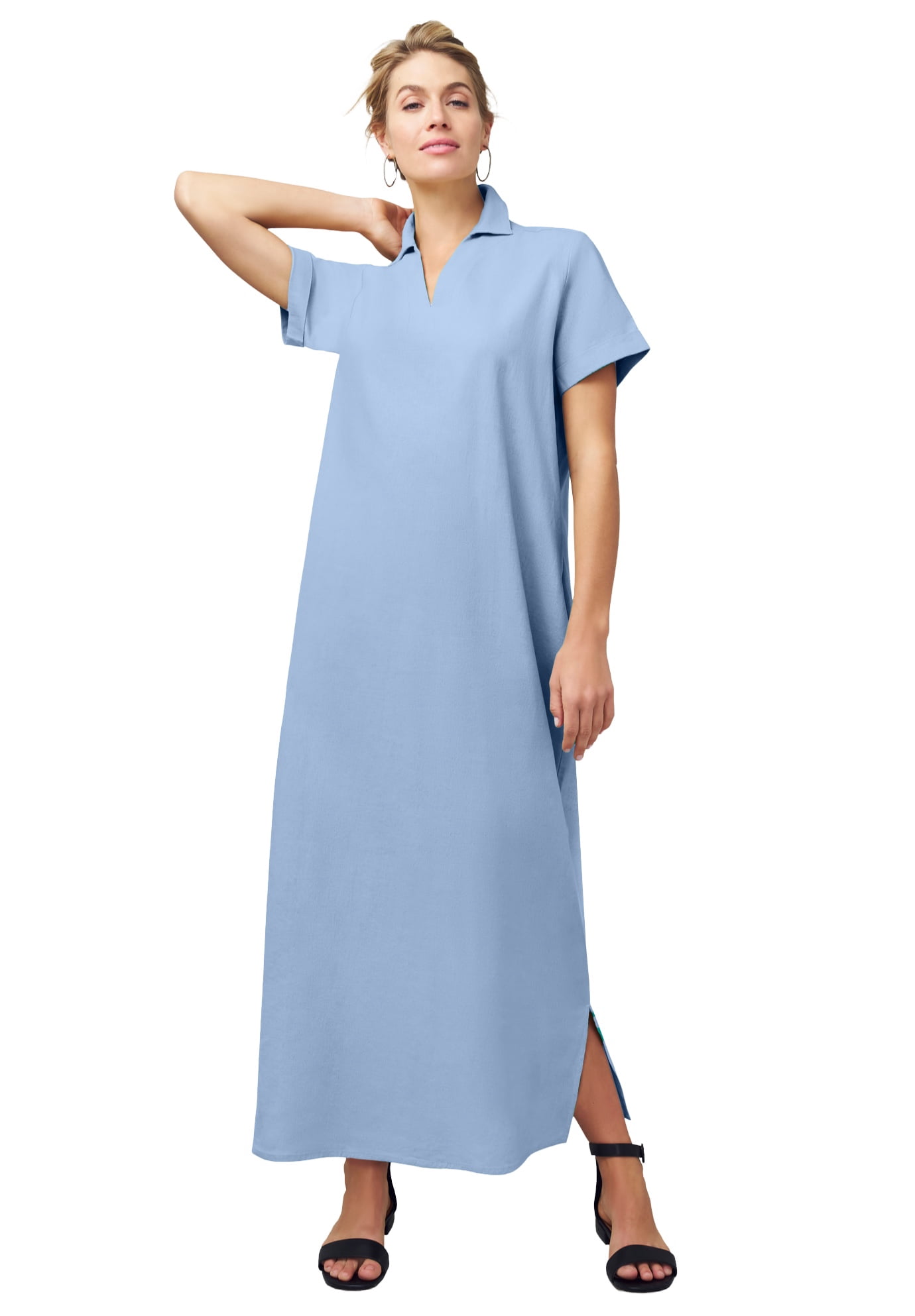 jessica london plus size women's short sleeve maxi dress Jessica London Stretch Cotton T-Shirt Maxi Dress