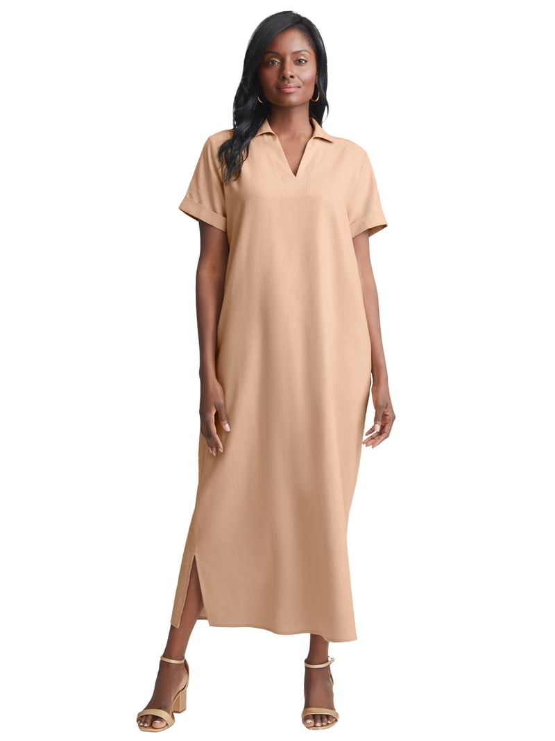 jessica london plus size women's short sleeve maxi dress Jessica London Stretch Cotton T-Shirt Maxi Dress