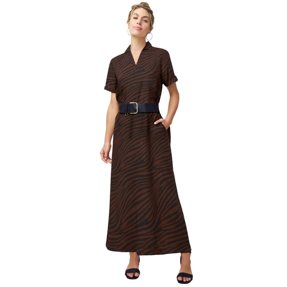 Jessica London Women's Plus Size Linen Short Sleeve Maxi Dress