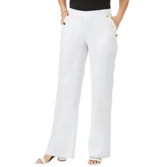 Jessica London Women's Plus Size Linen Wide Leg Sailor Pant