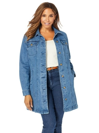 Women's Classic Distressed Cotton Denim Button Up Oversized Long Jean Jacket