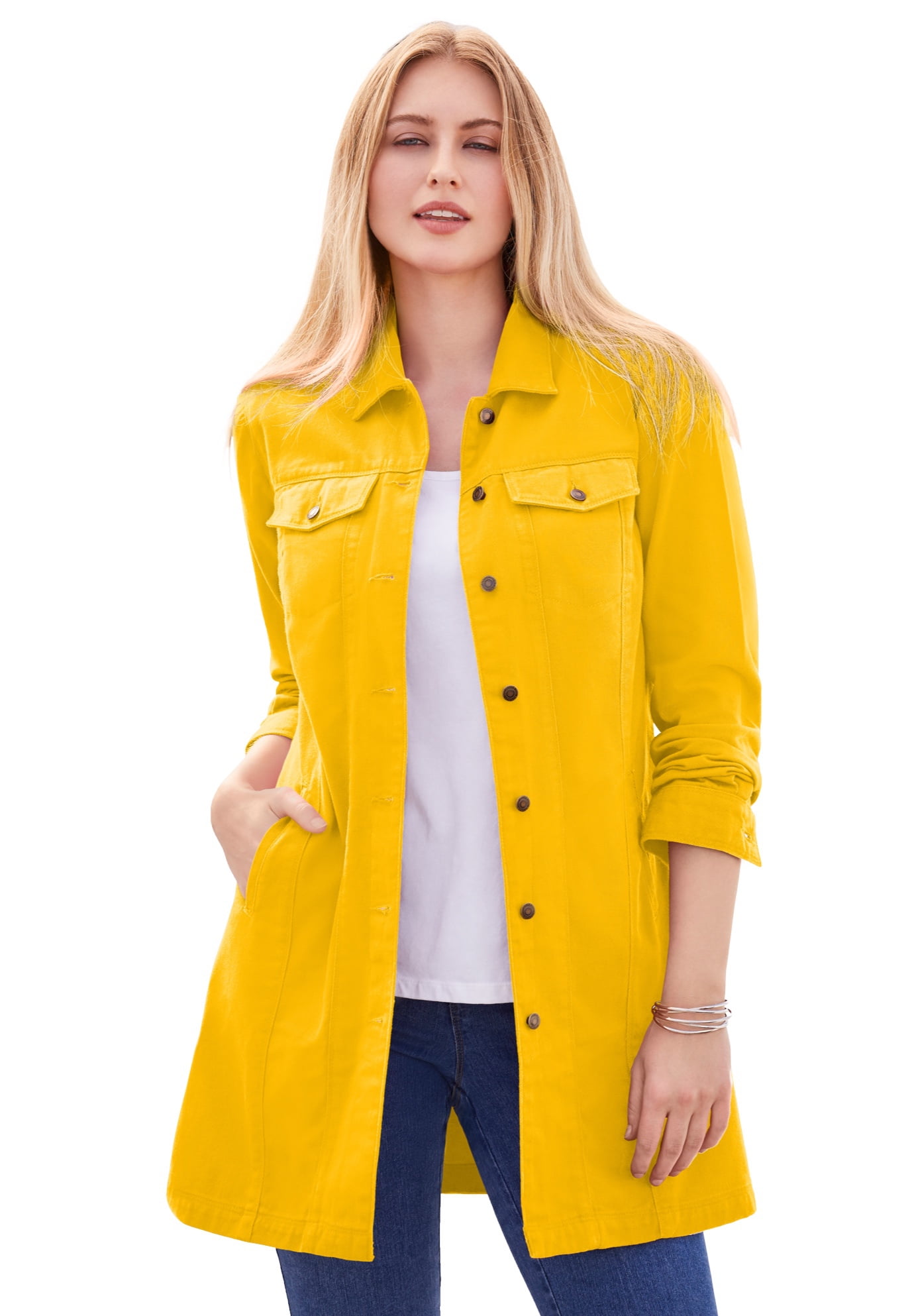 Yellow denim jacket plus size clearance