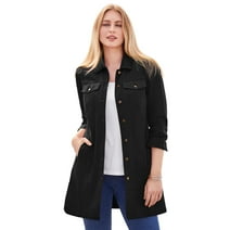 Jessica London Women's Plus Size Long Denim Jacket Oversized Jean Jacket - 26 W, Black