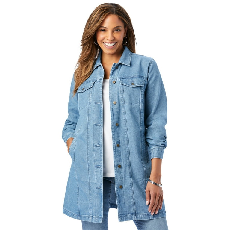 womens plus size long denim jacket