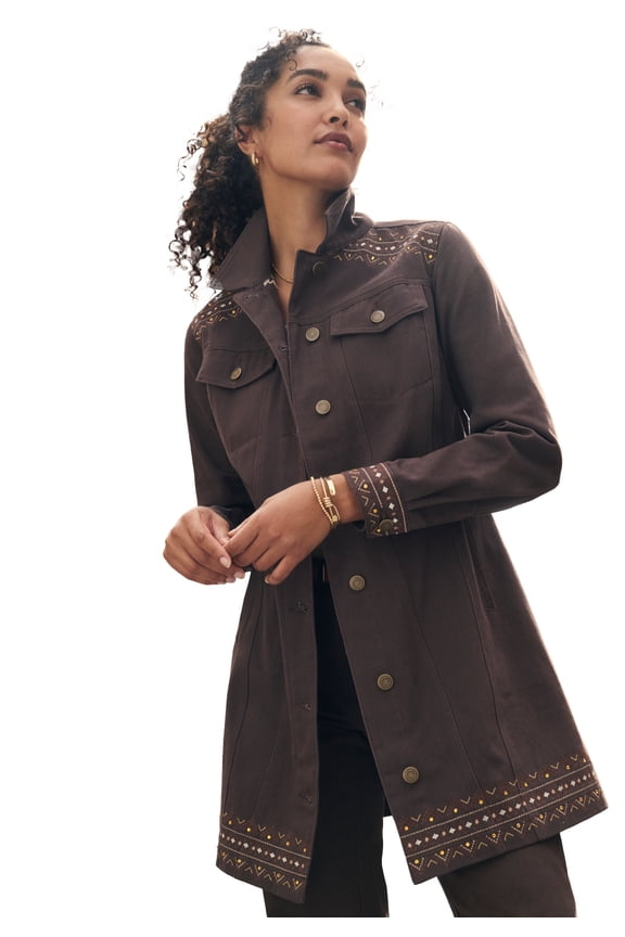 Women's Plus Size Long Denim Jacket Oversized Jean Jacket