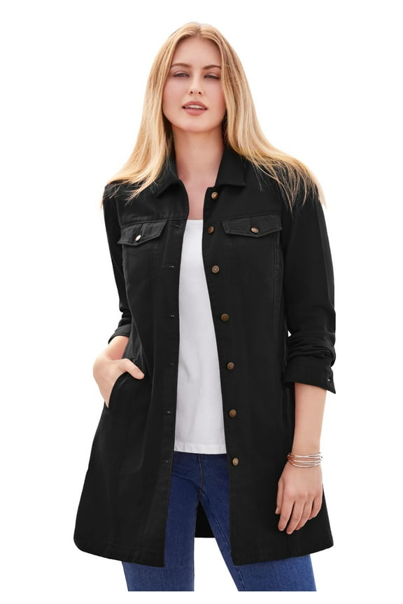 Women's Plus Size Long Denim Jacket Oversized Jean Jacket