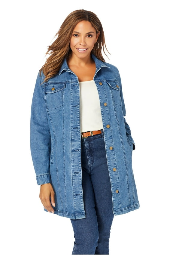 Women's Plus Size Long Denim Jacket Oversized Jean Jacket