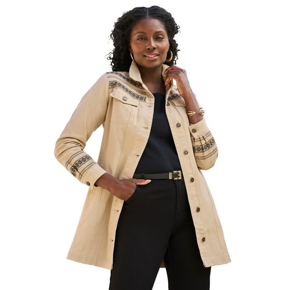 Jessica London Women's Plus Size Long Denim Jacket Oversized Jean Jacket
