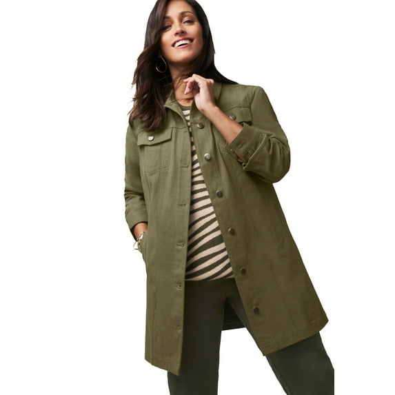 Jessica London Women's Plus Size Long Denim Jacket Oversized Jean Jacket