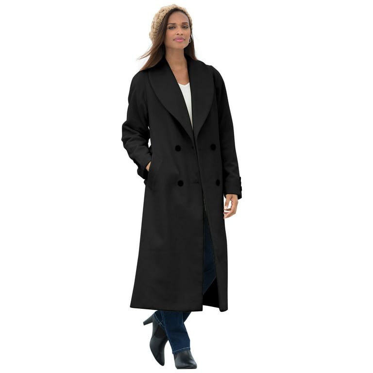 Jessica London Women's Plus Size Long Shawl Collar Wool Coat Wool Winter  Double Breasted Coat