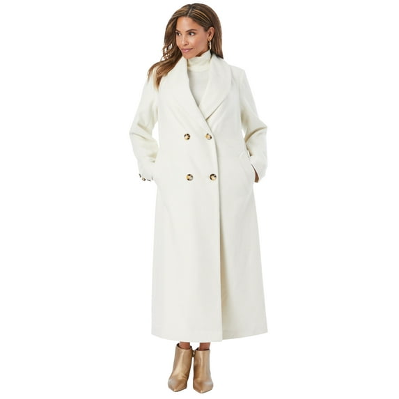 Jessica London Women's Plus Size Long Shawl Collar Wool Blend Coat