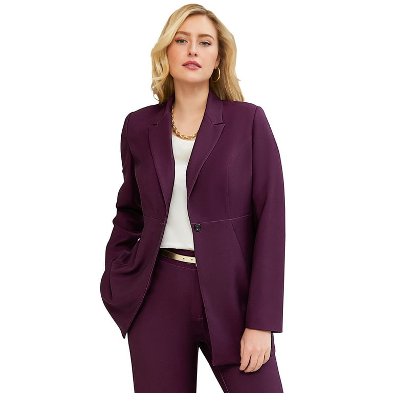 Jessica London Women's Plus Size Long Sleeve Bi-Stretch Blazer Jacket Work  Office - 16 W, Dark Berry Purple 