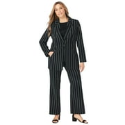 Jessica London Women's Plus Size Long Sleeve Bi-Stretch Blazer Jacket Work Office - 28 W, Black Pinstripe