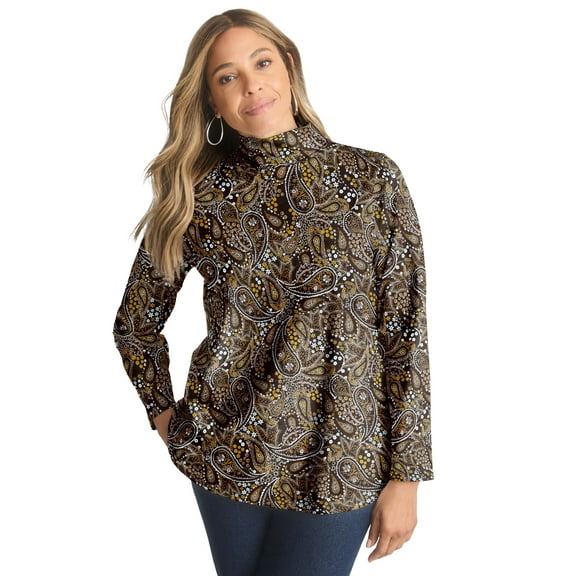 Jessica London Women's Plus Size Long Sleeve Mockneck Tee