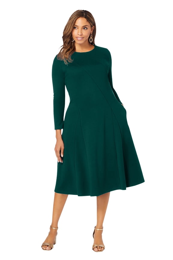 Women's Plus Size Long Sleeve Stretch Ponte Dress