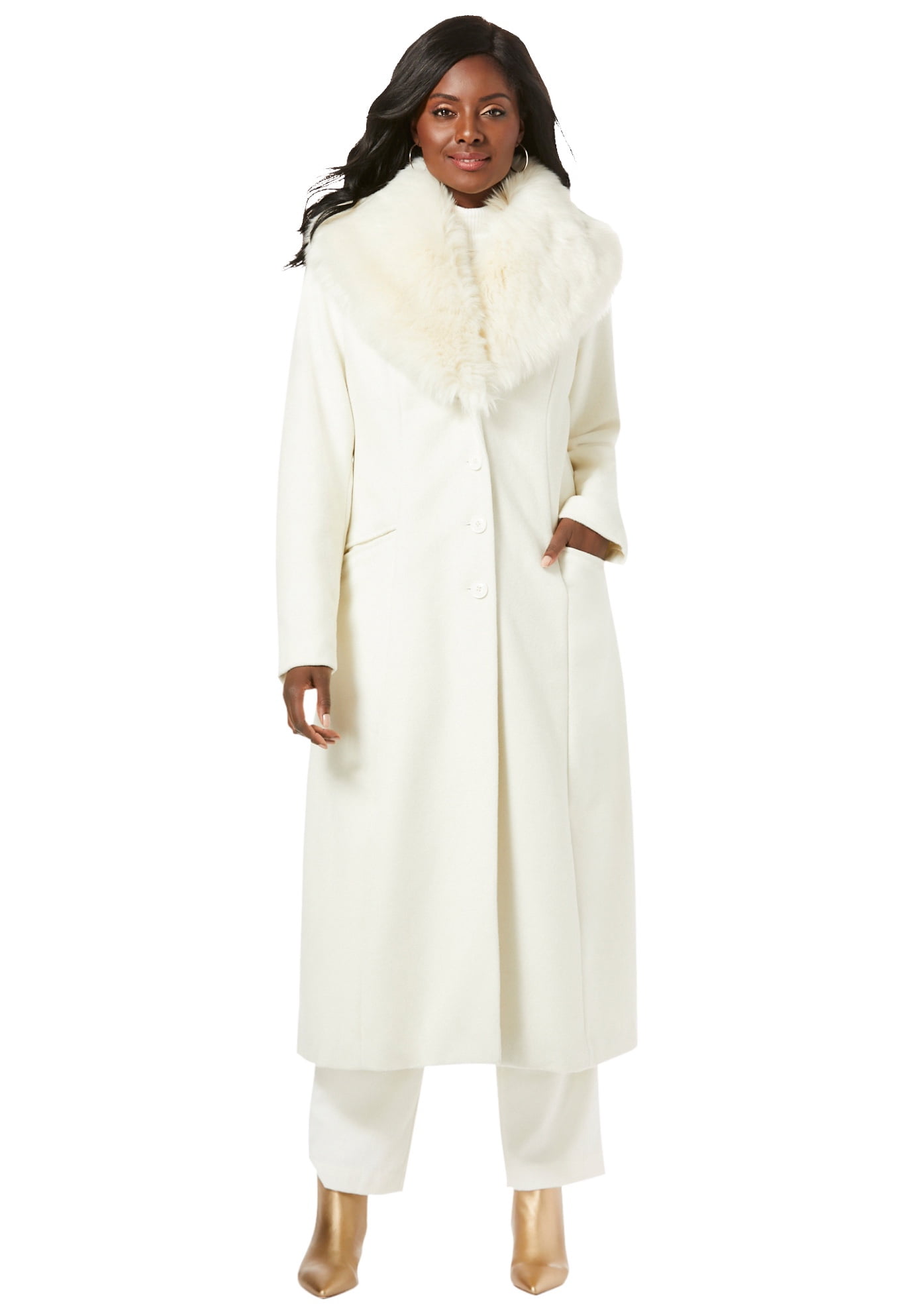 Roaman s Women s Plus Size Full Length Faux Fur Coat With Hood Walmart