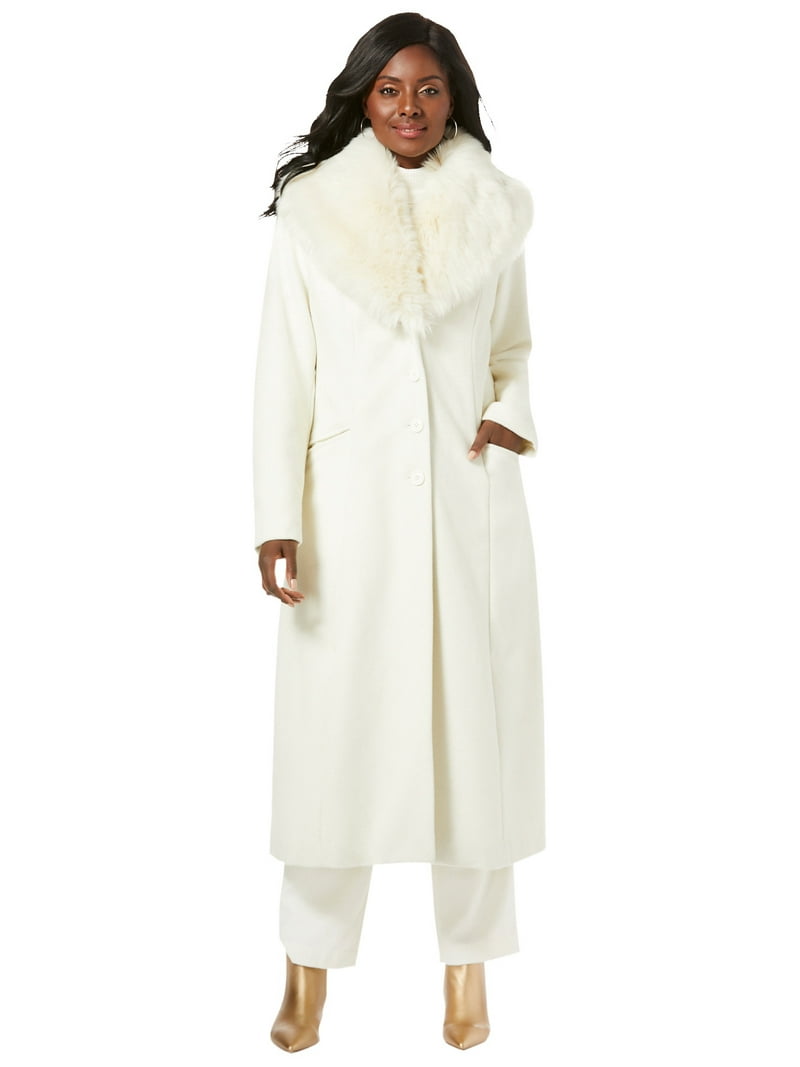 Jessica London Women's Plus Size Long Wool-Blend Coat With Faux
