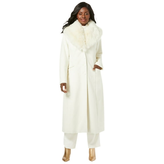 Jessica London Women's Plus Size Long Wool-Blend Coat With Faux Fur Collar