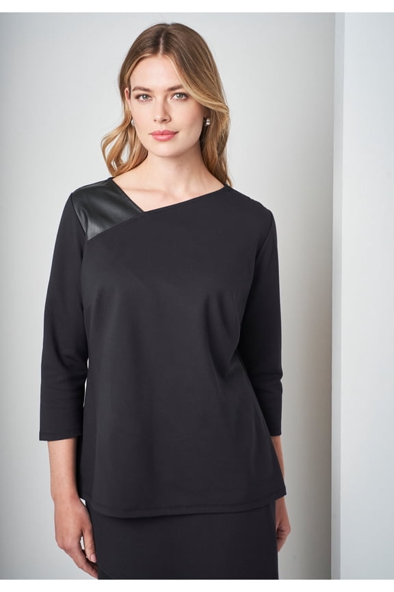 Women's Plus Size Mixed Media Ponte Faux Leather Top