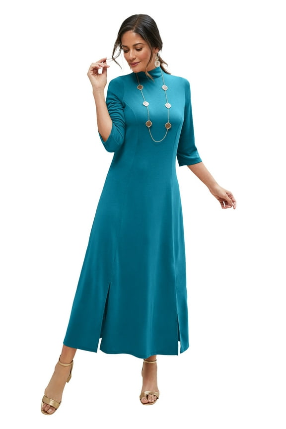 Women's Plus Size Mockneck Slit Maxi Dress