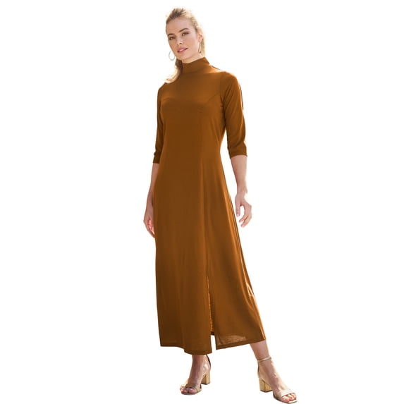 Jessica London Women's Plus Size Mockneck Slit Maxi Dress
