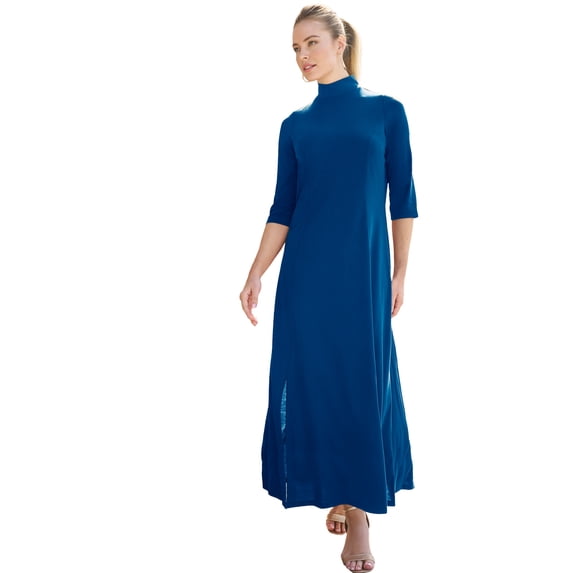 Jessica London Women's Plus Size Mockneck Slit Maxi Dress