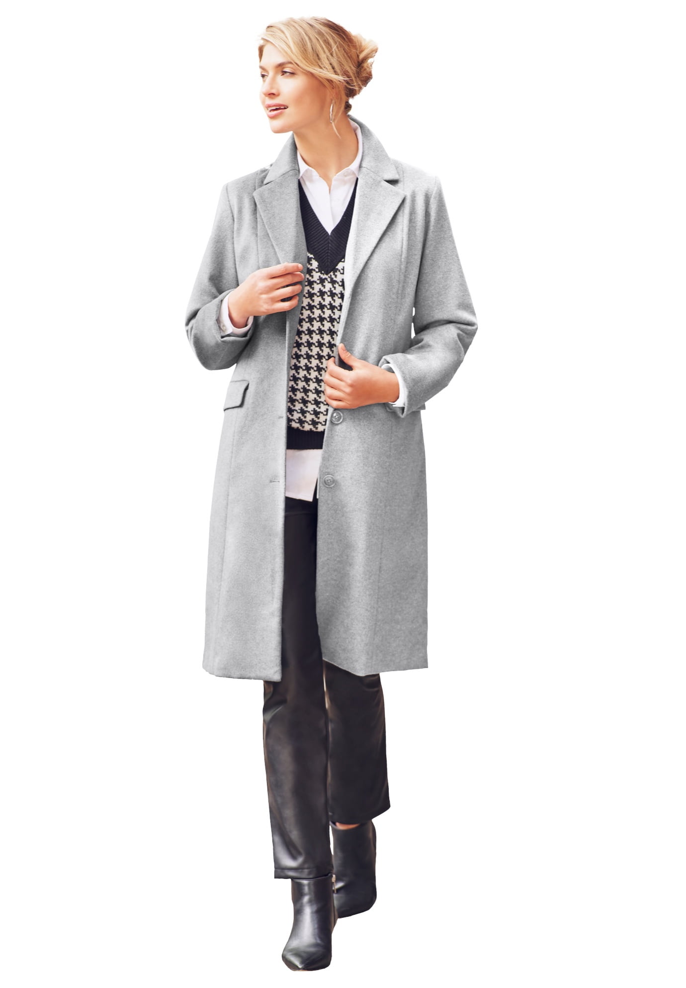 Jessica London Women's Plus Size Notch Collar Wool Coat Winter Wool Coat 
