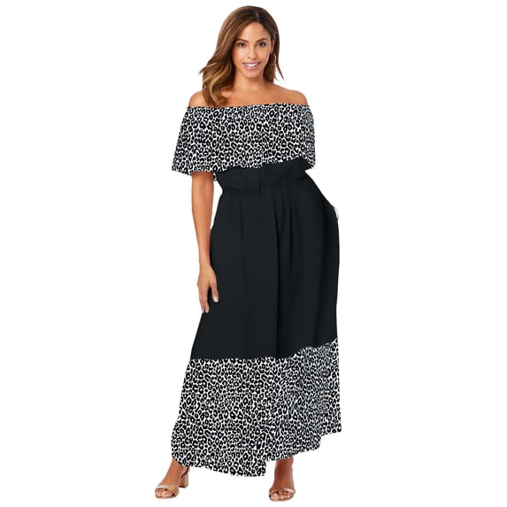Jessica London Women's Plus Size Off-The-Shoulder Maxi Dress