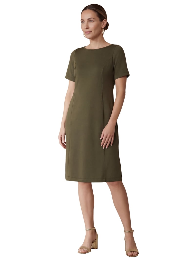 grey shift dress with sleeves Jessica London Women's Perfect Ease Short Sleeve - Green silver diamond