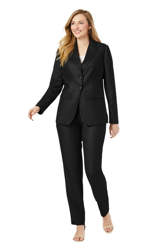 Women's Plus Size Petite 2-Piece Stretch Crepe Single-Breasted Pantsuit