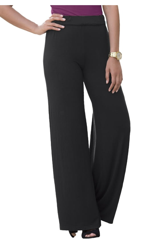 Women's Plus Size Petite Everyday Stretch Knit Wide Leg Pant