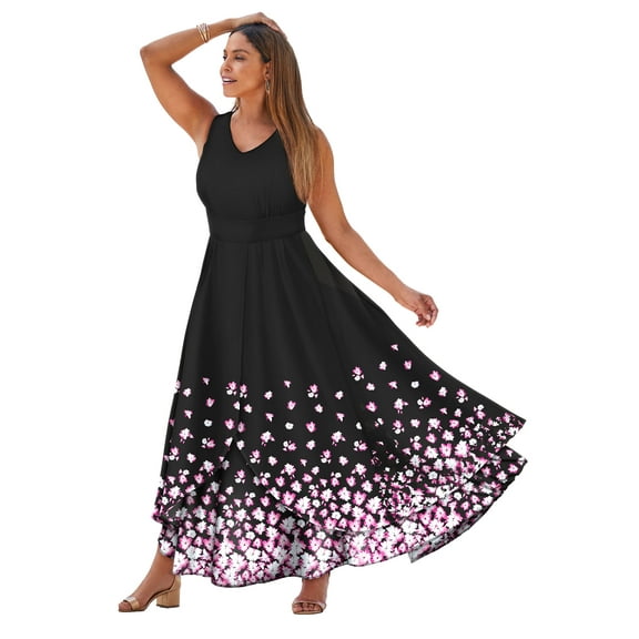 Jessica London Women's Plus Size Petite Georgette Flyaway Maxi Dress