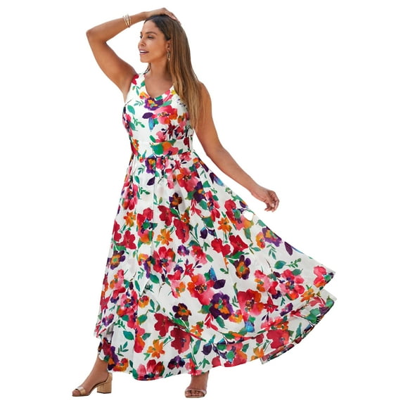 Jessica London Women's Plus Size Petite Georgette Flyaway Maxi Dress