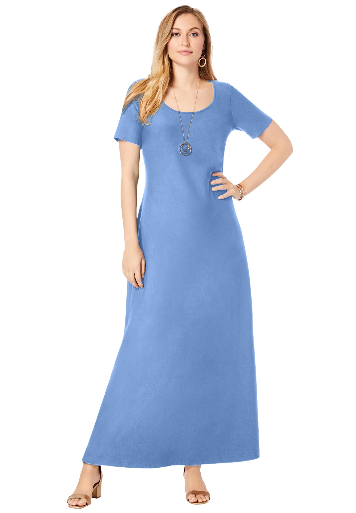 jessica london plus size women's stretch cotton t-shirt maxi dress Jessica London Women's Plus Size Petite Stretch Cotton T-Shirt Maxi Dress