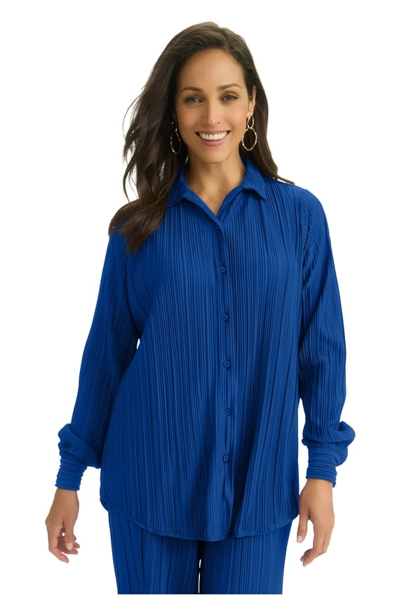 Women's Plus Size Plisse Button-Front Blouse