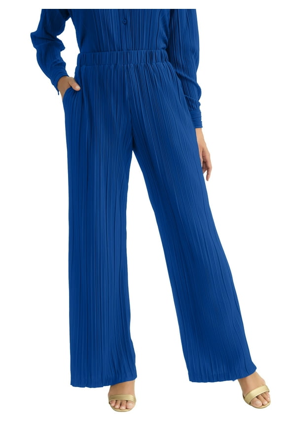Women's Plus Size Plisse Wide-Leg Trouser