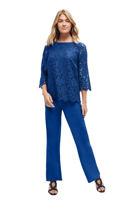 Women's Plus Size Popover Elastic Waist Wide Leg Lace Jumpsuit