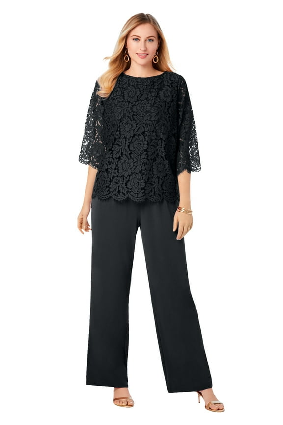 Women's Plus Size Popover Elastic Waist Wide Leg Lace Jumpsuit