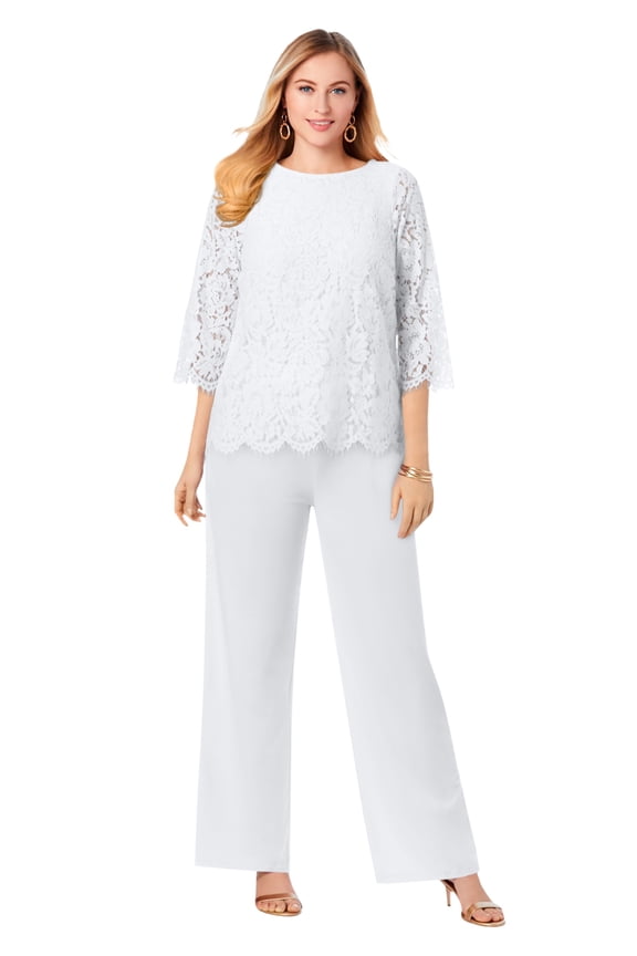 Women's Plus Size Popover Elastic Waist Wide Leg Lace Jumpsuit